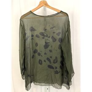NORA LOTTIE One Size OS Silk Pullover Top Long Sleeve Sheer Green